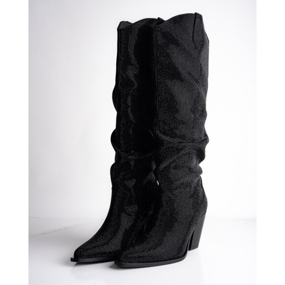 Stradivarius Zara Womens Rhinestone studded Western Boots Black US 6.5 EU 37 New - Picture 2 of 8